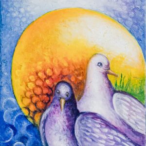 2 pigeons et pleine lune